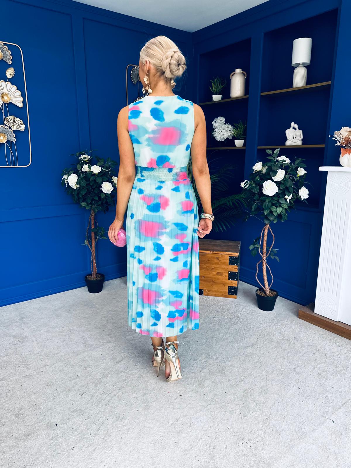 Robyn Pleated Midi Dress Marble Pastel