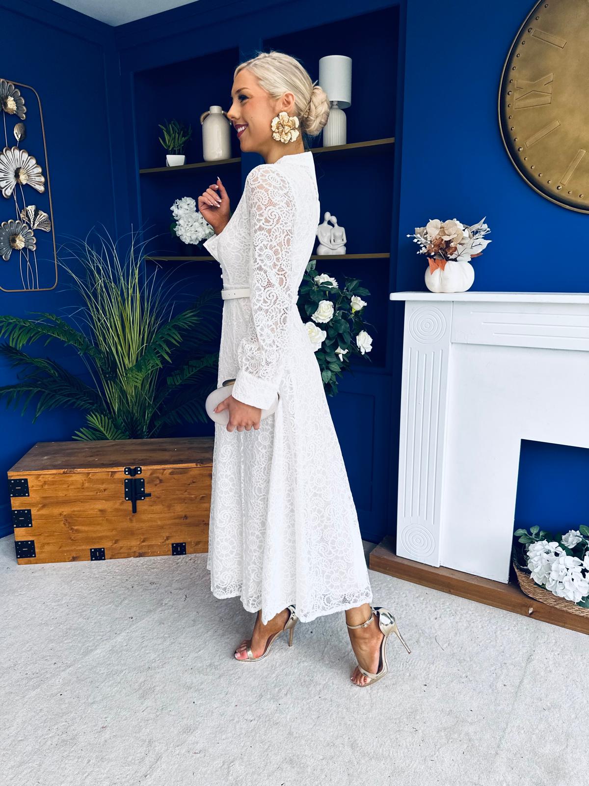 Sheila Lace Detail Occasion Dress White