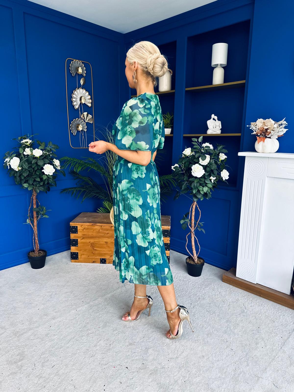 Saorlaith Pleated Midi Dress Floral Green