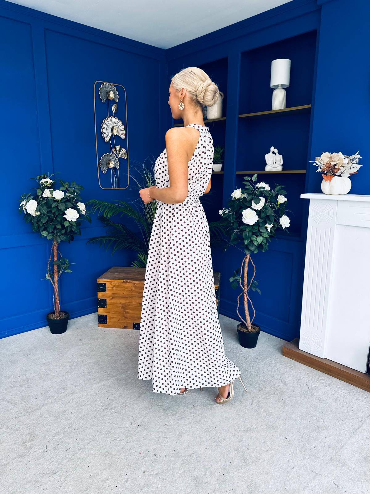 Nakita High Neck Maxi Dress Polka Cream