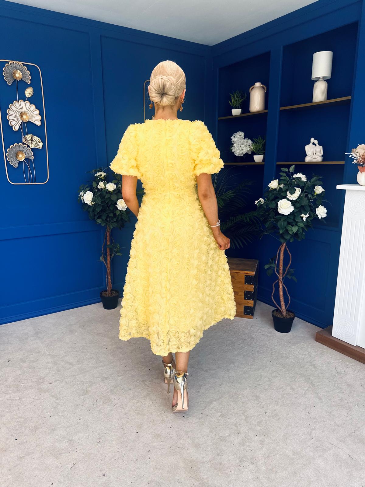 Pippa 3D Floral Occasion Dress Yellow
