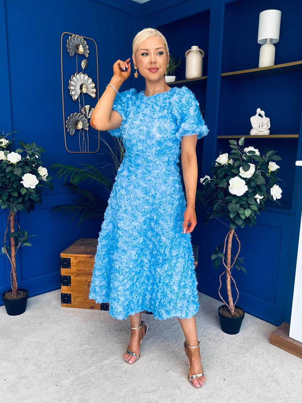Pippa 3D Floral Occasion Dress Baby Blue – Canella Lane