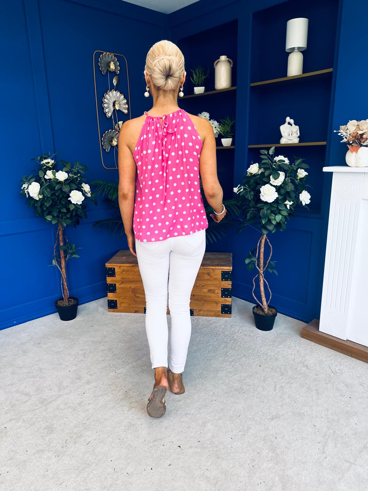 Iona Beaded Top Polka Pink