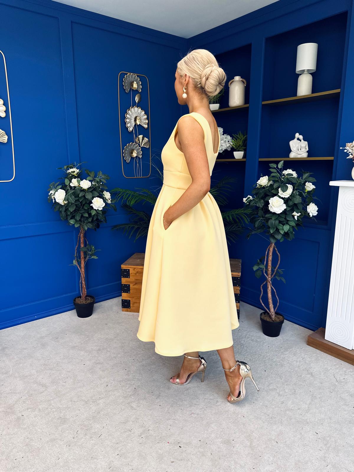 Bethany V Neck Skater Midi Yellow