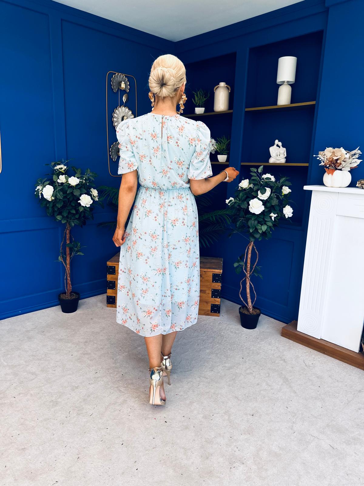 Imogen Gathered Detail Midi Dress Floral Pastel