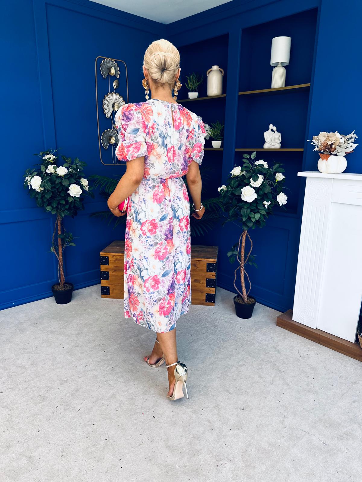 Imogen Gathered Detail Midi Dress Floral Multi