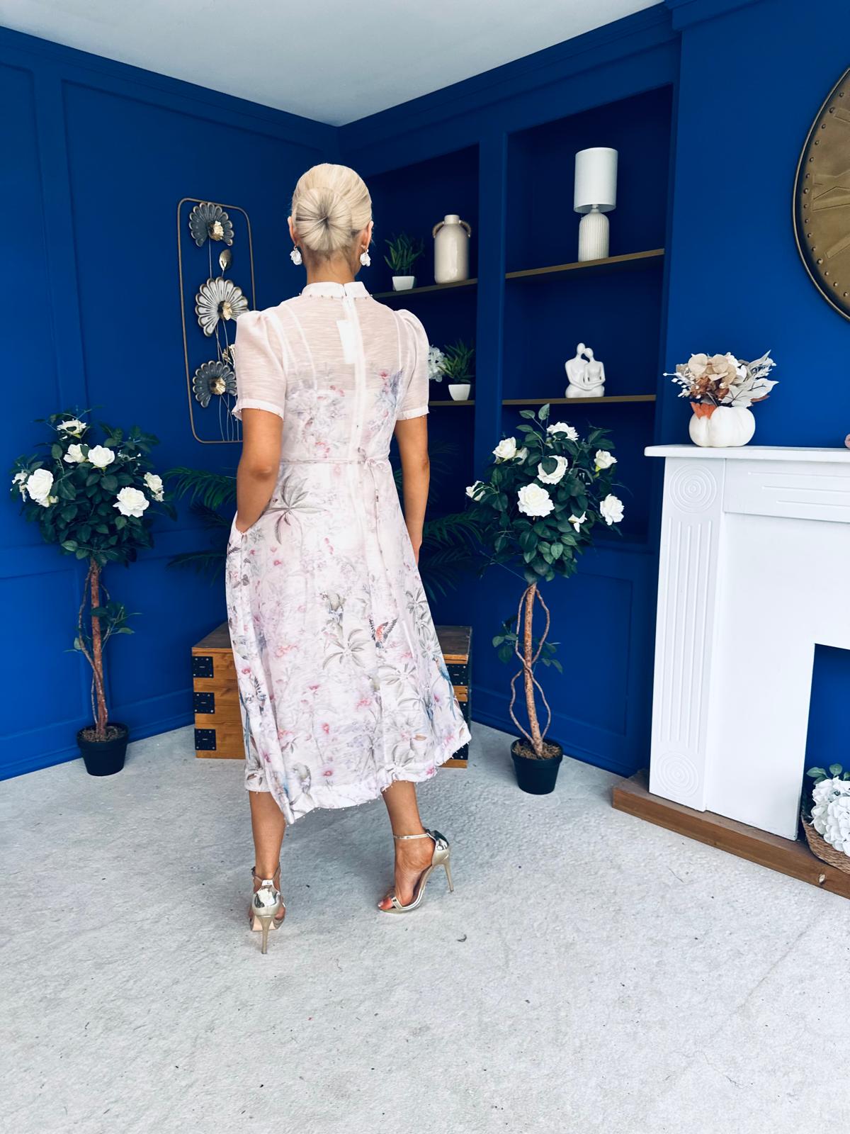Niky High Neck Occasion Dress Floral Blush