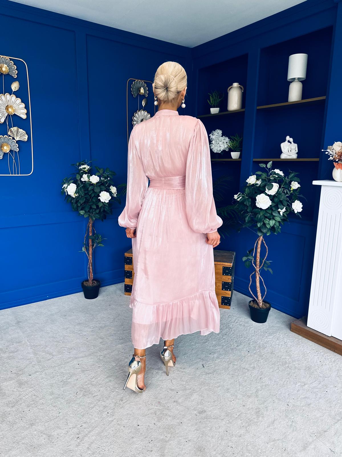 Jacqueline Gathered Satin Occasion Dress Blush