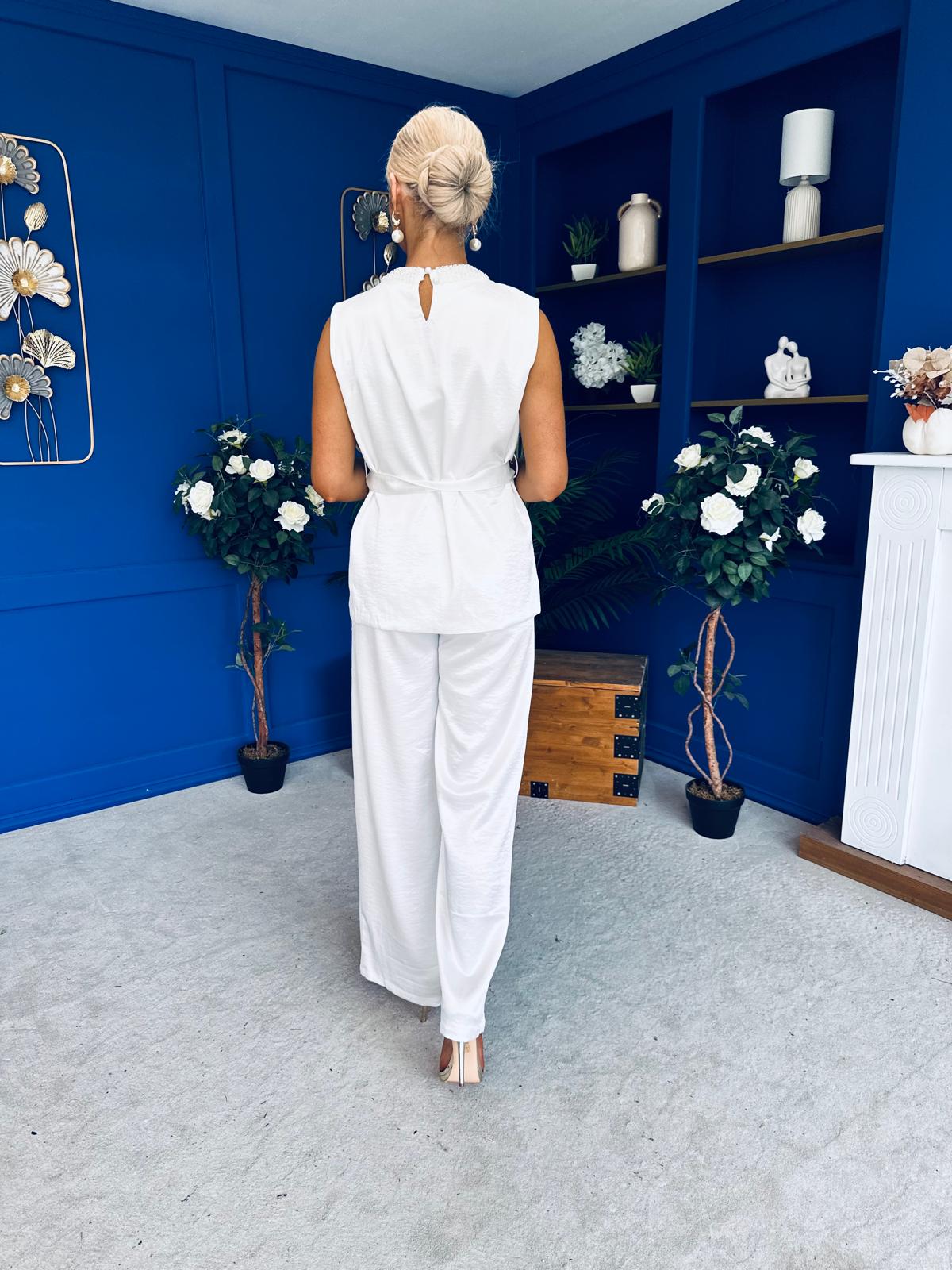 Eloise Embellished Collar Top & Trouser Set Ivory