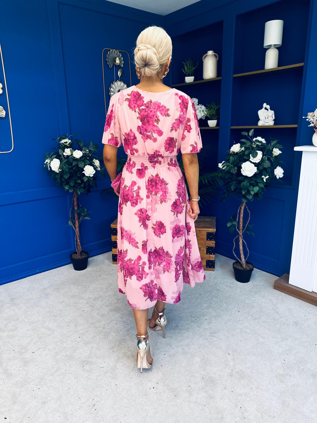 Caelan Banded Midi Dress Floral Pink
