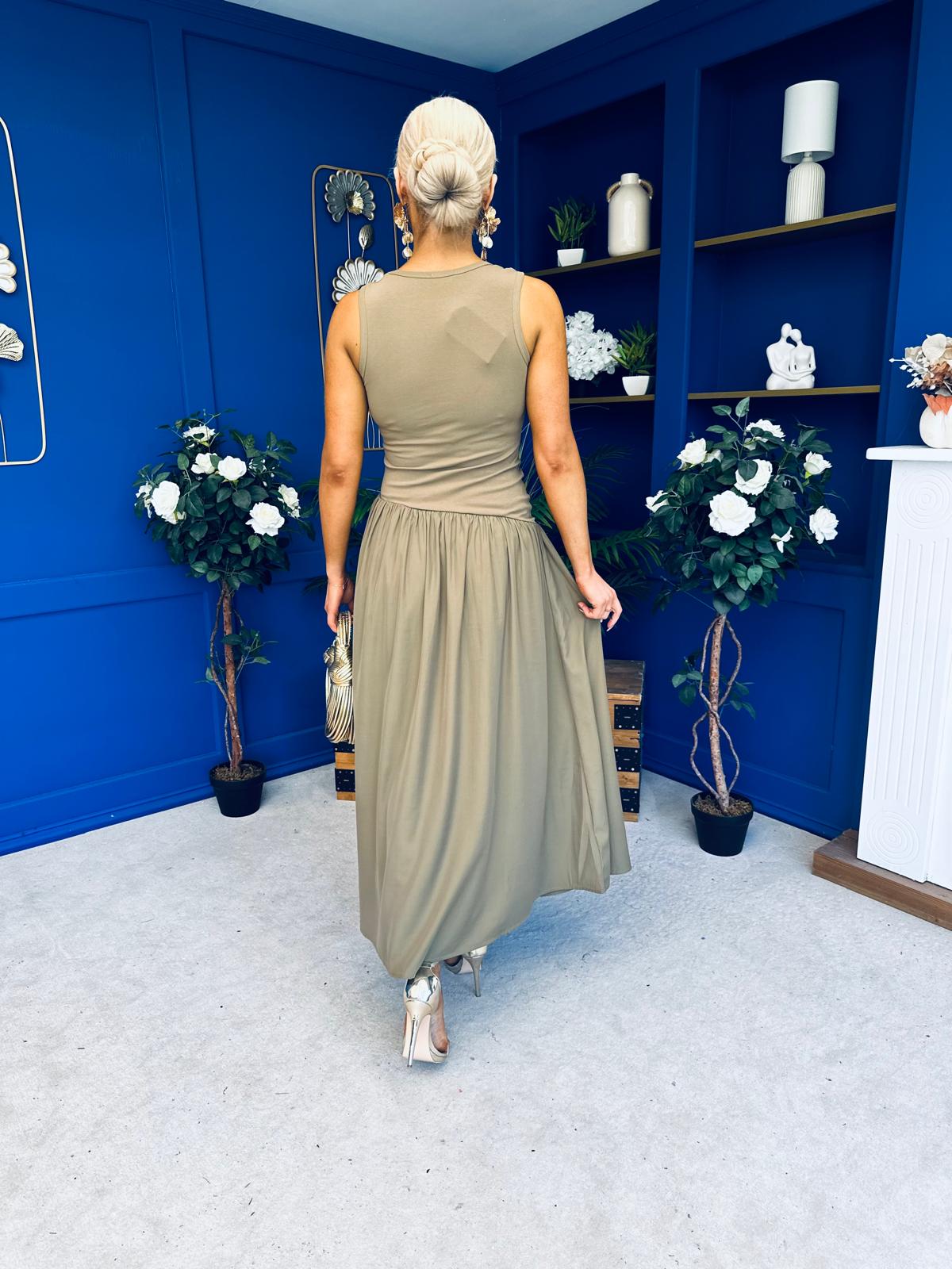 Tobi Sleeveless Detailed Midi Dress Khaki