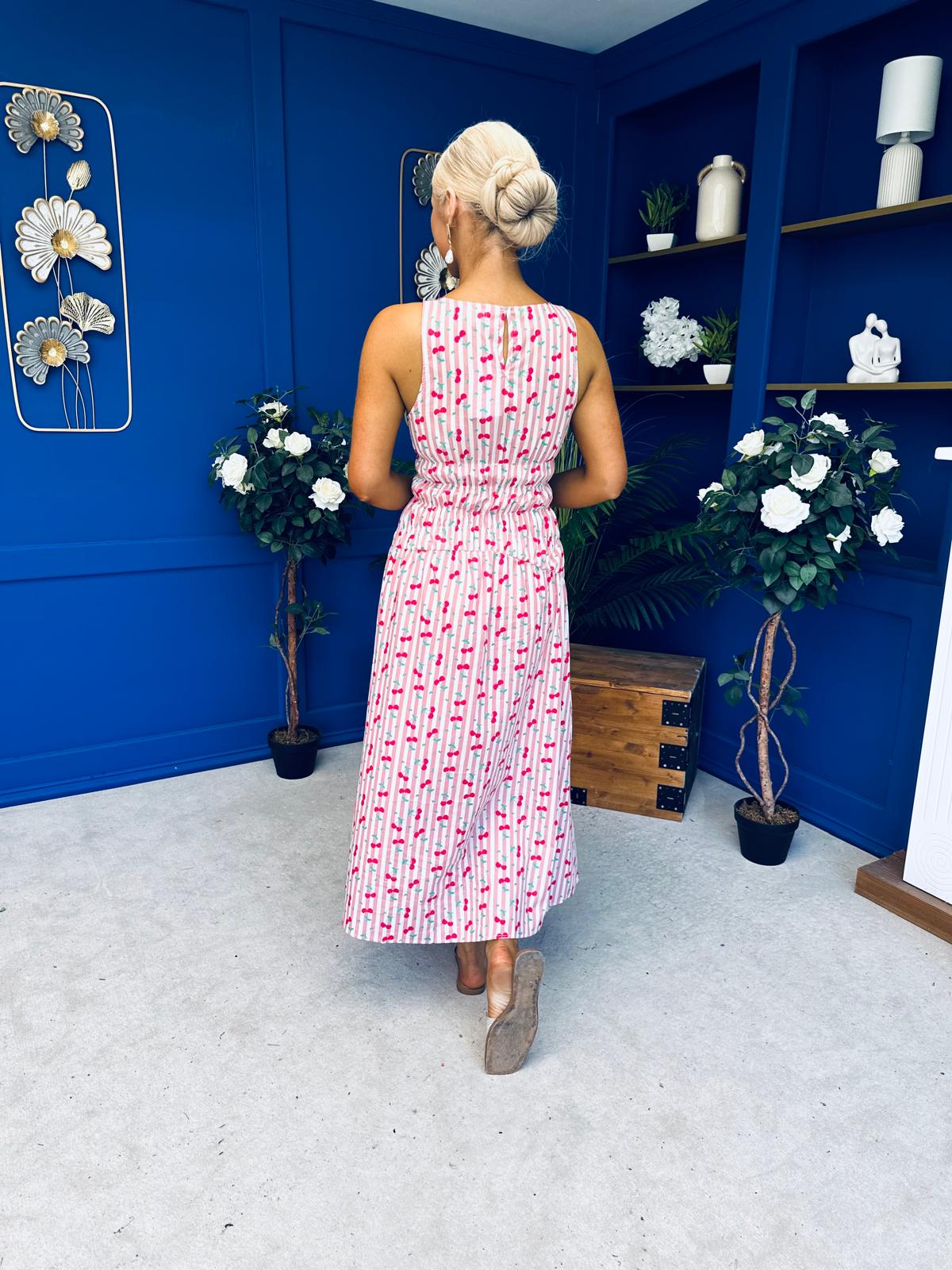 Fiona Sleeveless Midi Dress Cherry Pink