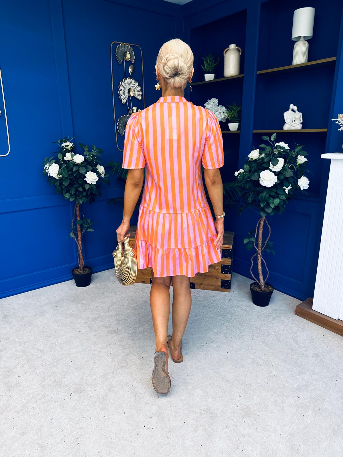 Stacey Striped Mini Shift Dress Pink Amber