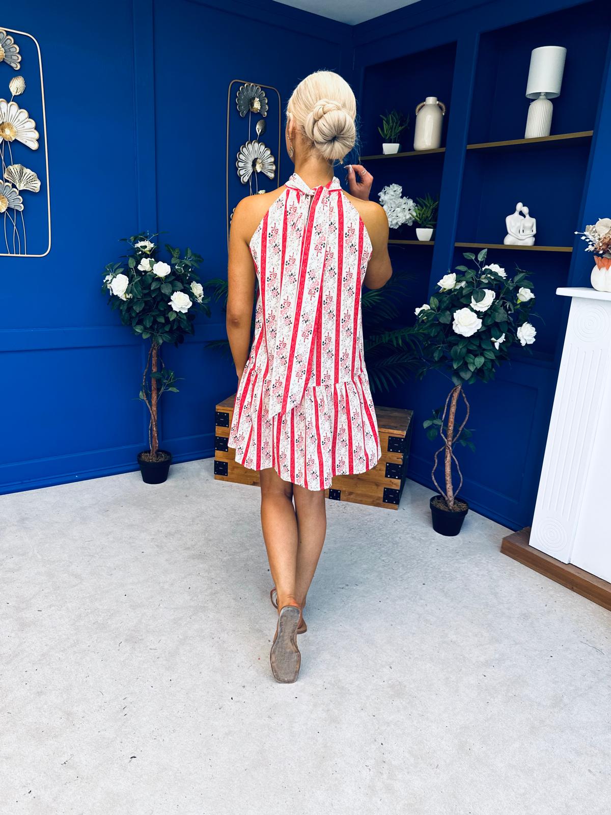 Joanna High Neck Mini Shift Dress Floral Rouge