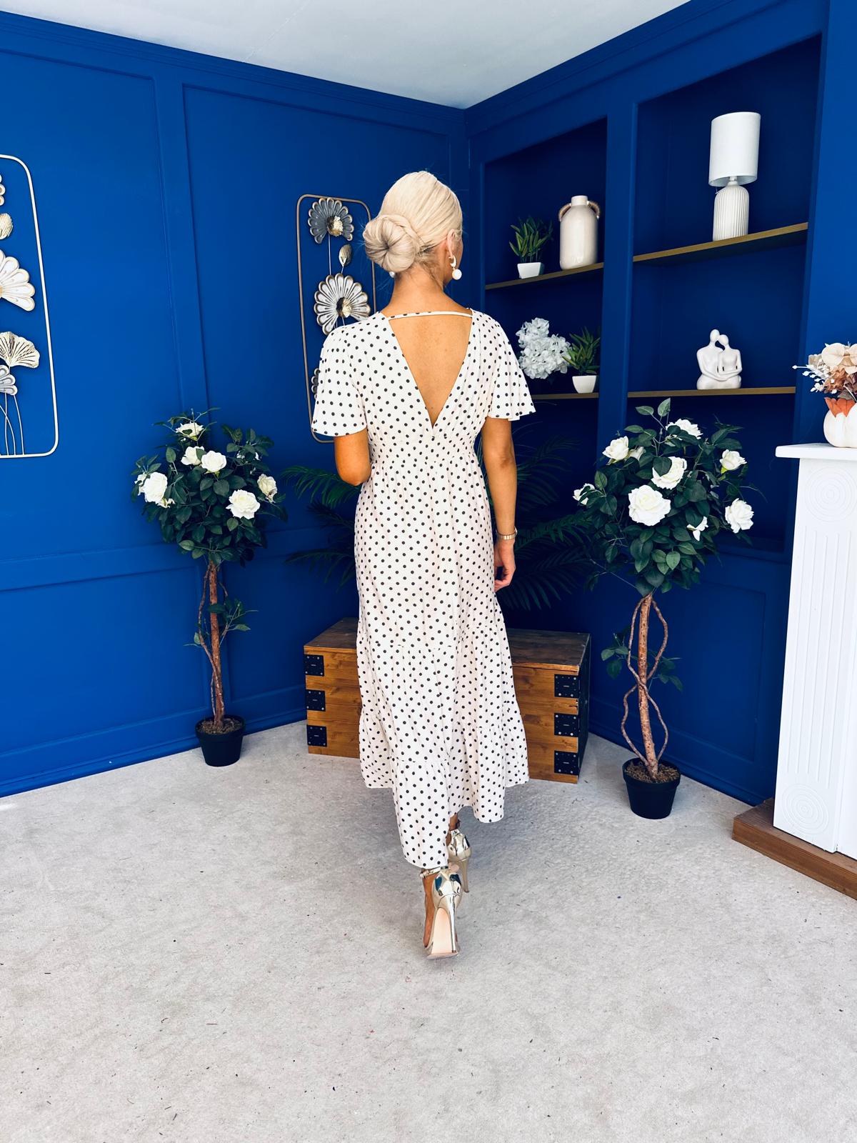 Colleen Open Back Midi Dress Polka Cream