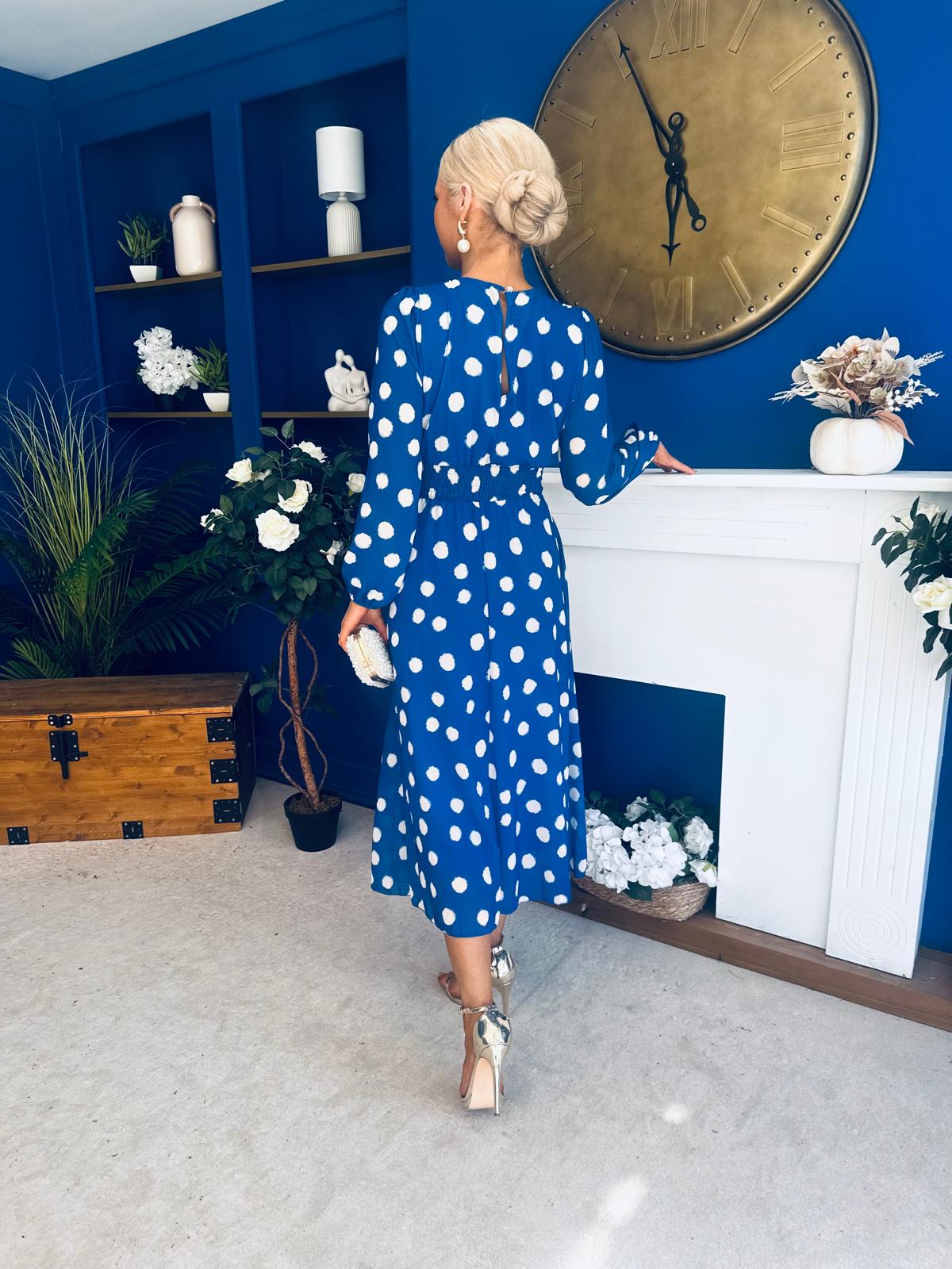 Gayle Polka Detailed Midi Dress Cobalt
