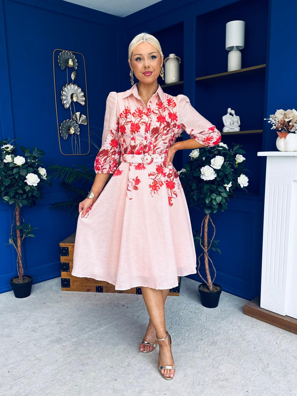 Renata Floral Boarder Print Print Midi Dress Pink – Canella Lane