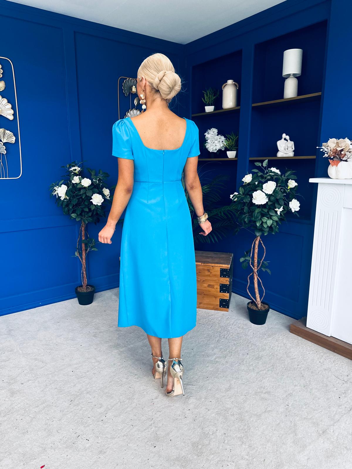 Valentina Square Neck Midi Dress Blue