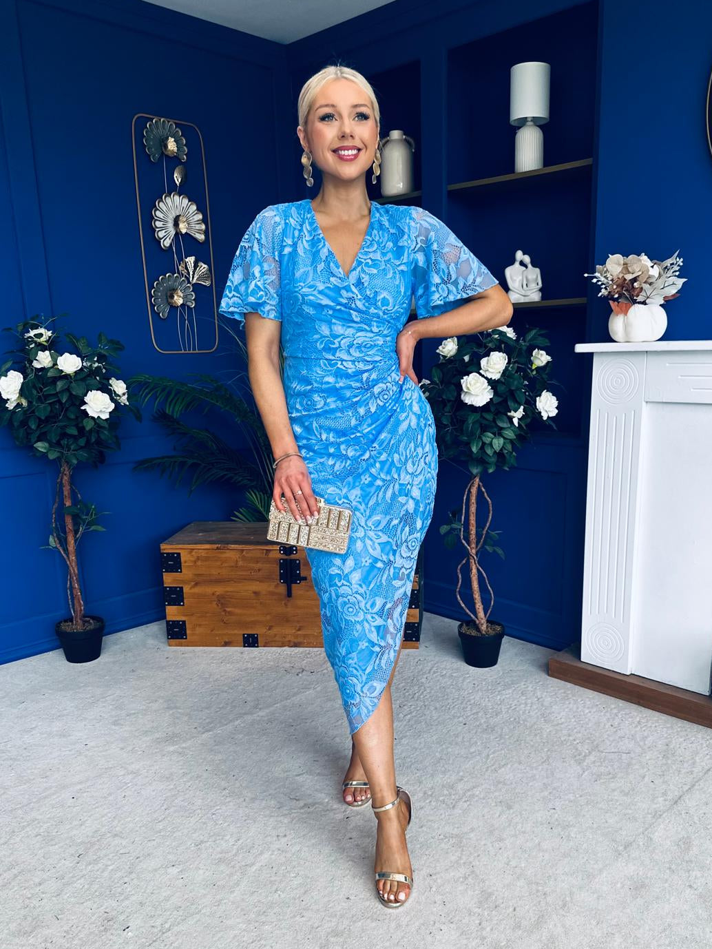 angel sleeve midi dress Natasha Lace Angel Sleeve Midi Dress Blue – Canella Lane