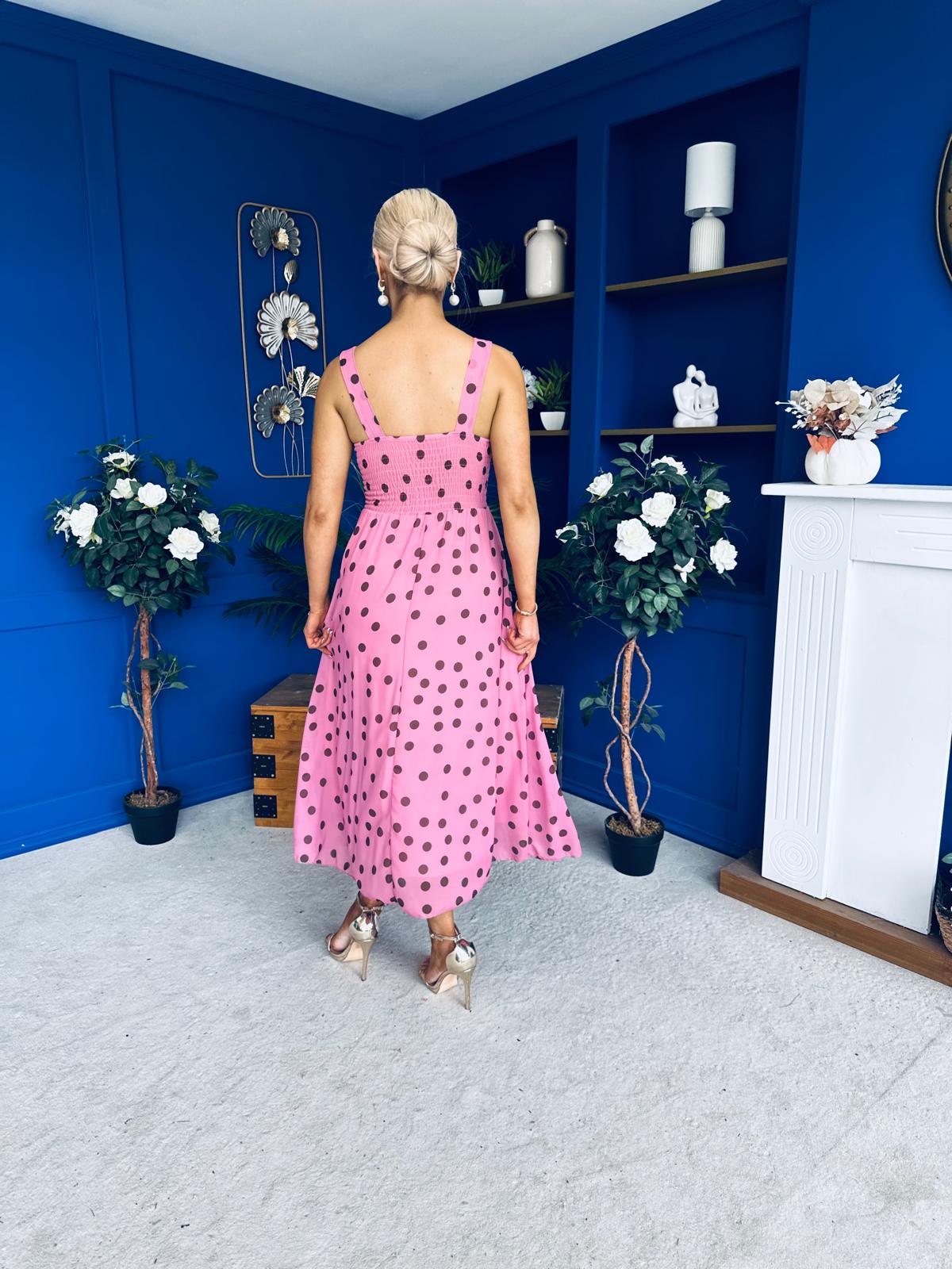 Nadia Sleeveless Midi Dress Polka Pink