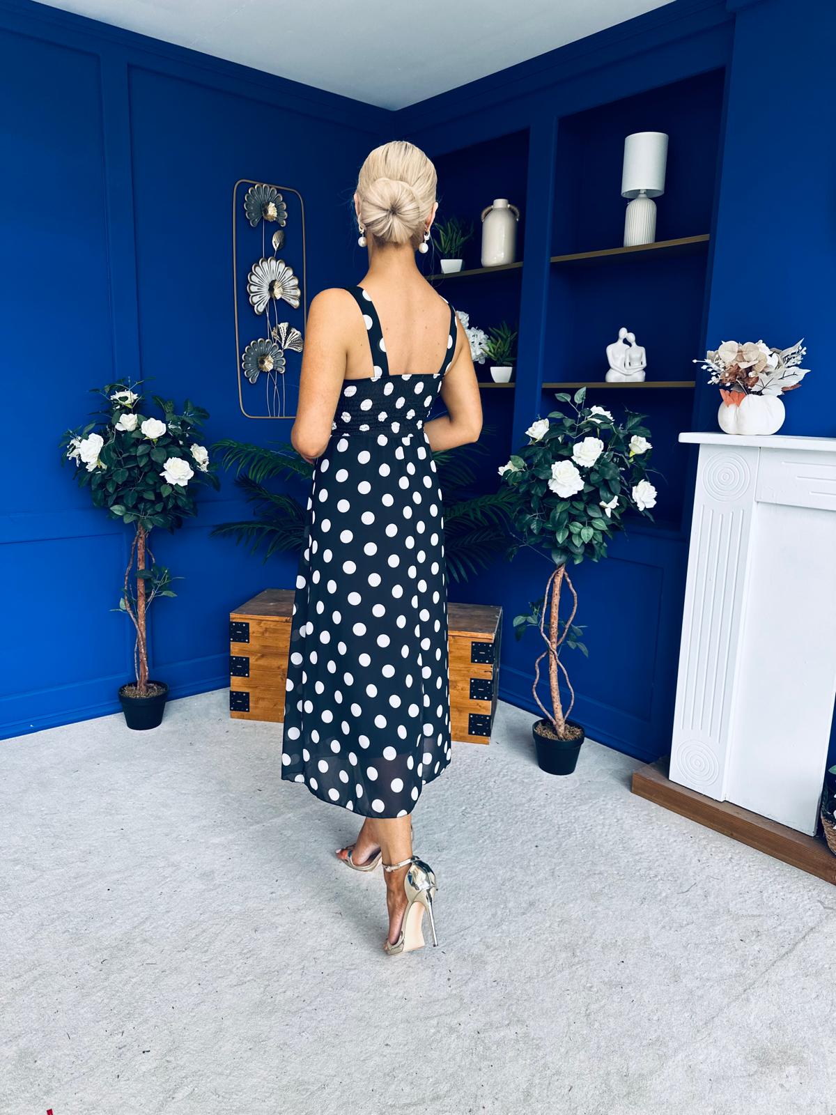 Nadia Sleeveless Midi Dress Polka Black