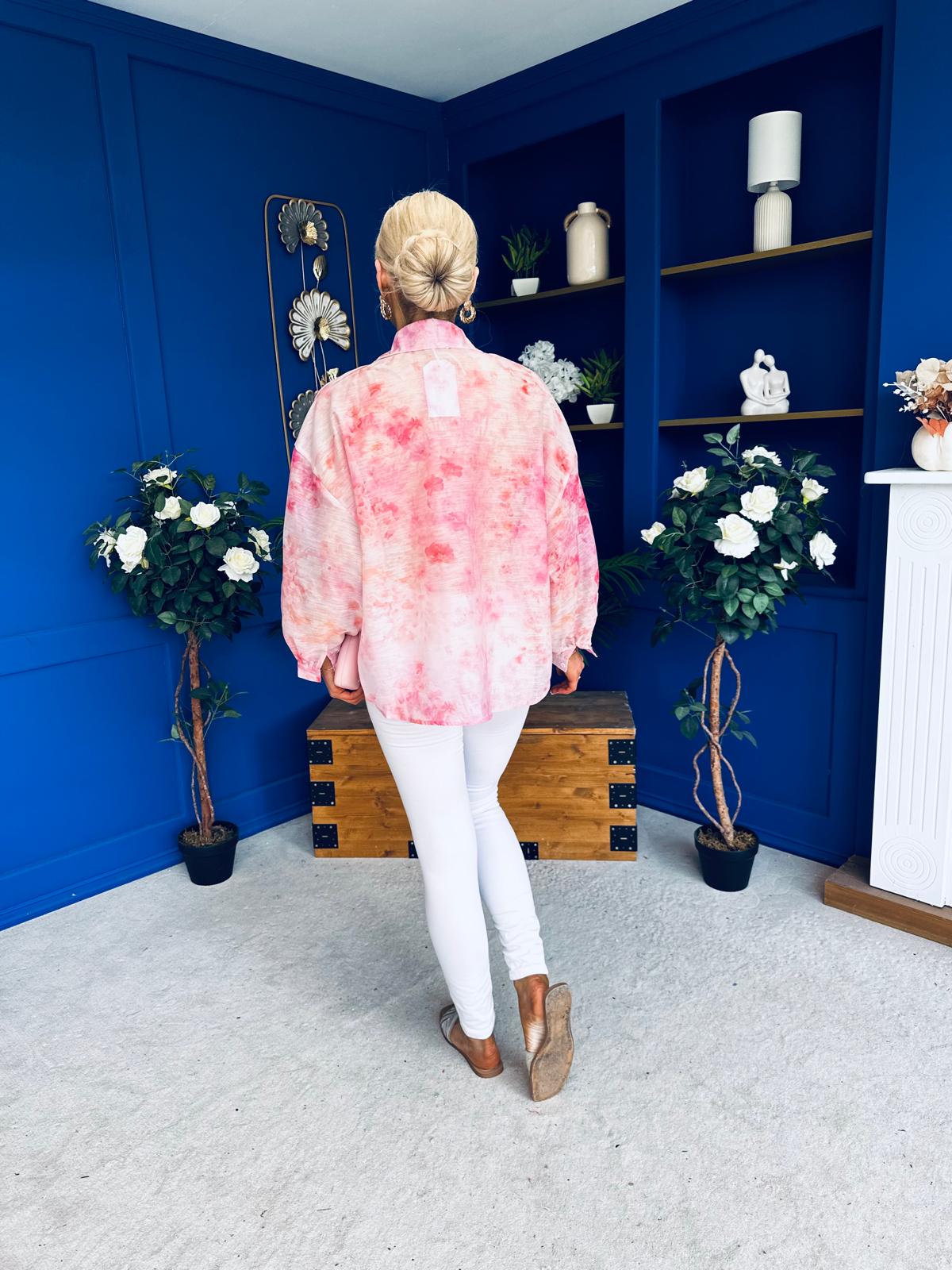 Bianka Full Sleeve Sheer Blouse Floral Coral