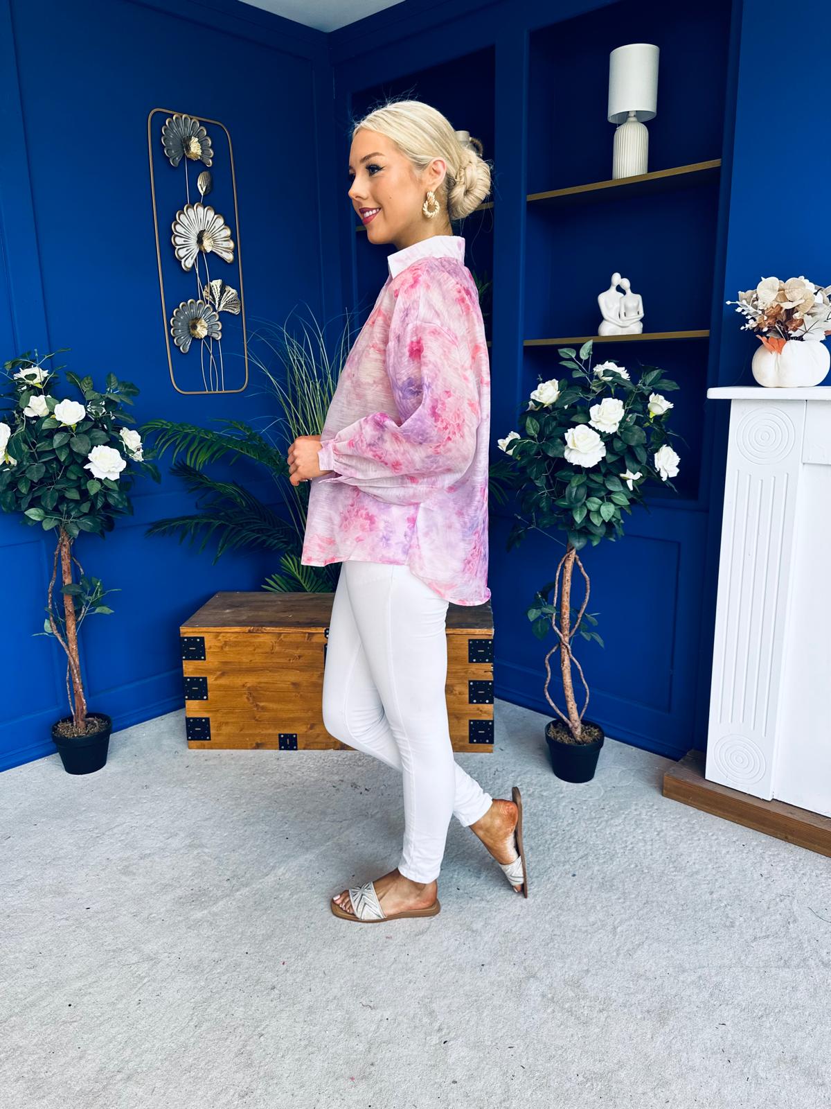 Bianka Full Sleeve Sheer Blouse Floral Lilac