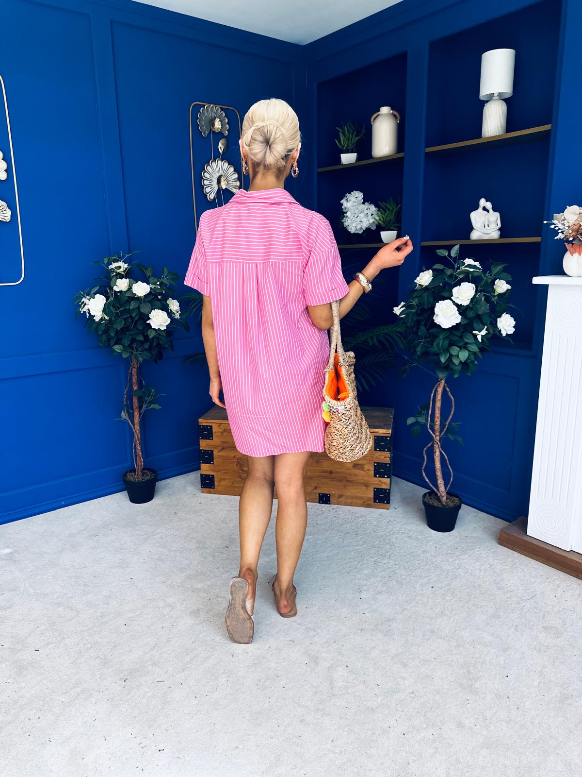 Lisa Pinstrip Mini Shirt Dress Dress Pink