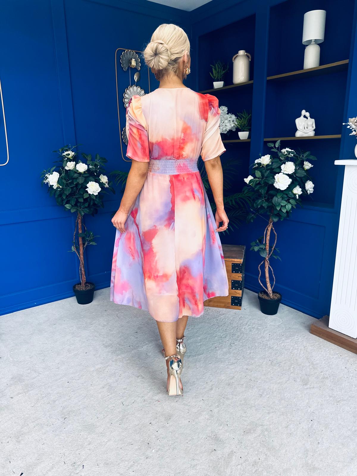 Mirren Banded Midi Dress Marble Coral