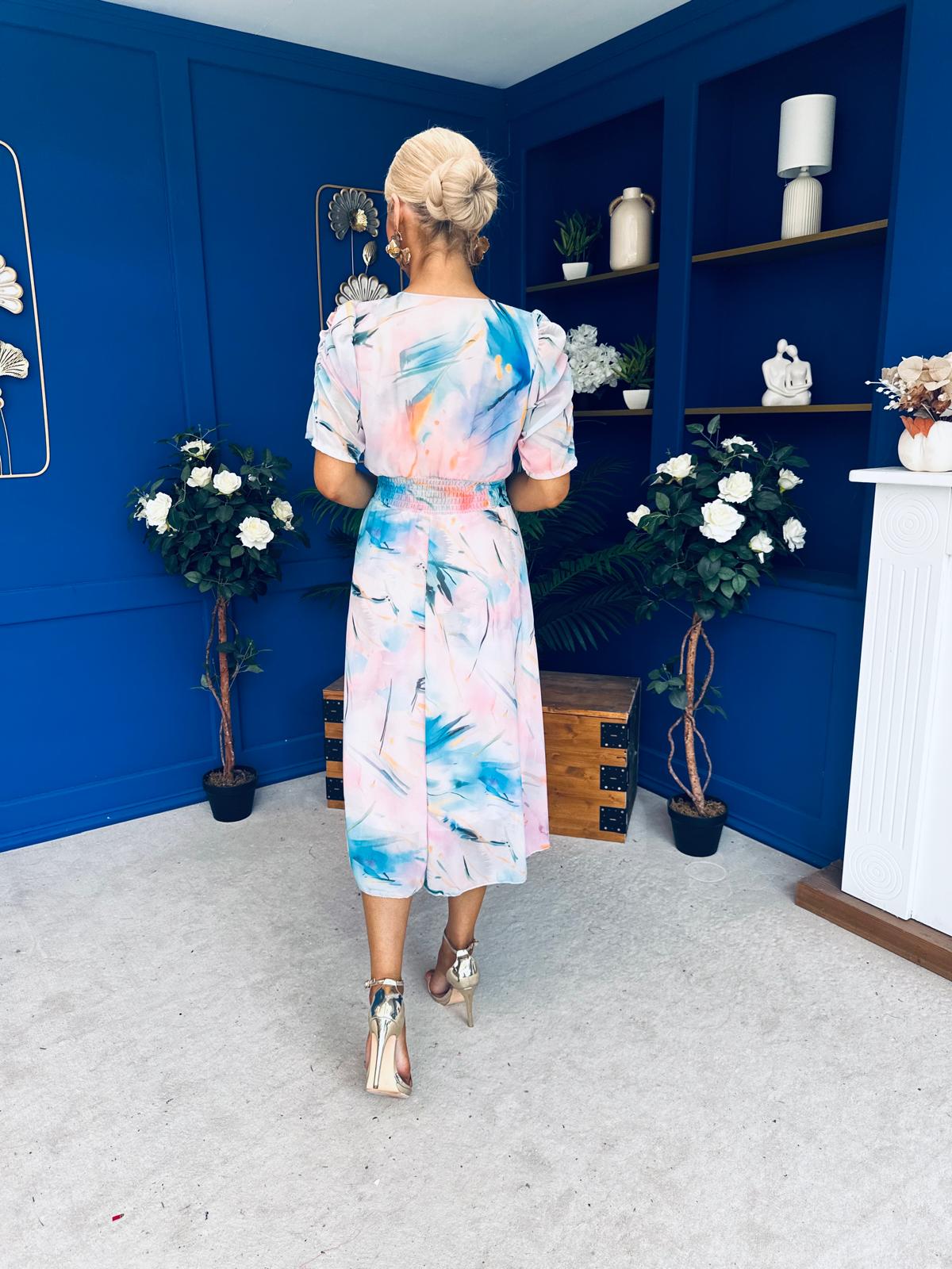 Mirren Banded Midi Dress Floral Pwr Pink