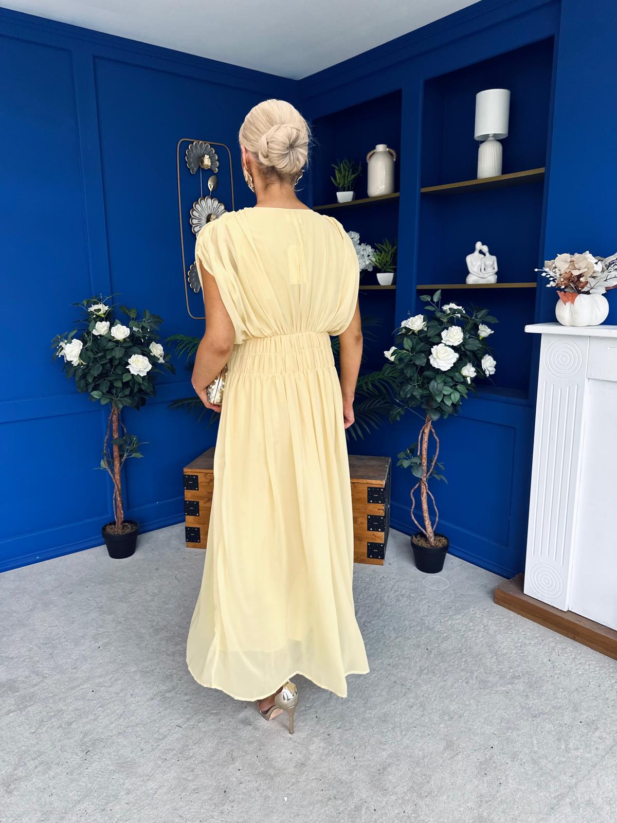 Finley Gathered Detail Midi Dress Yellow