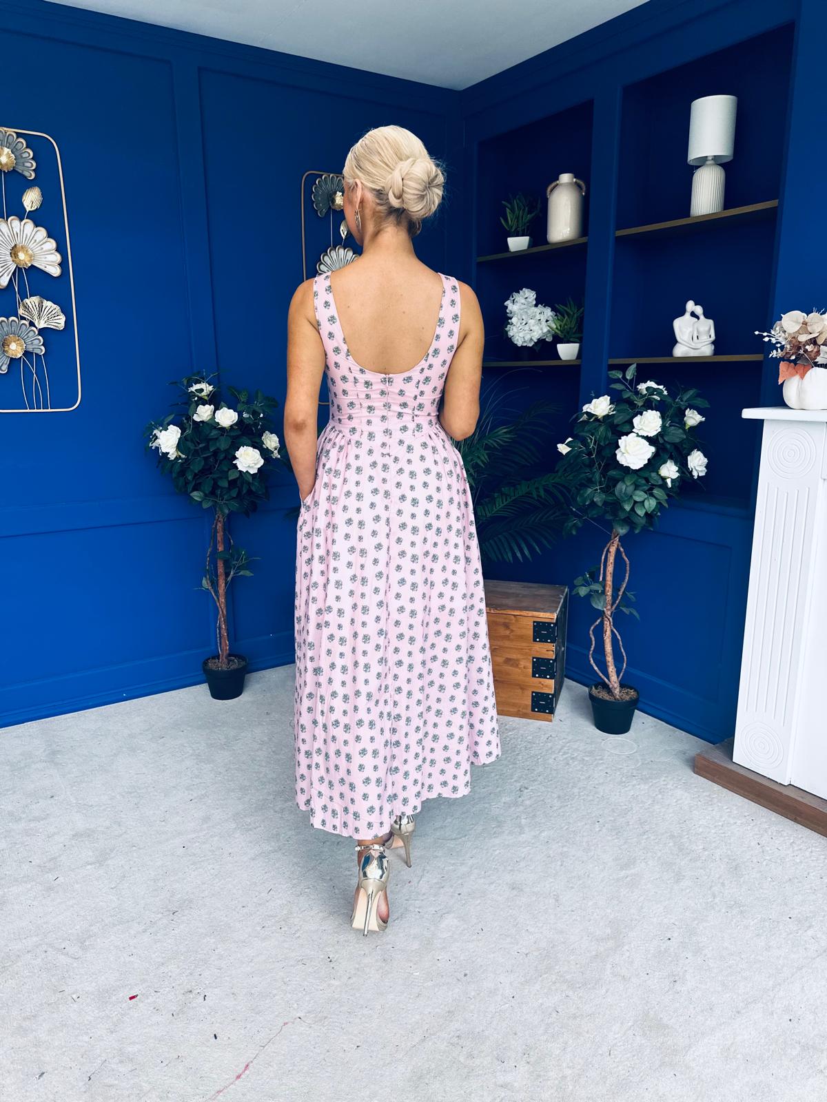 Delilah Detailed Occasion Midi Dress Pink