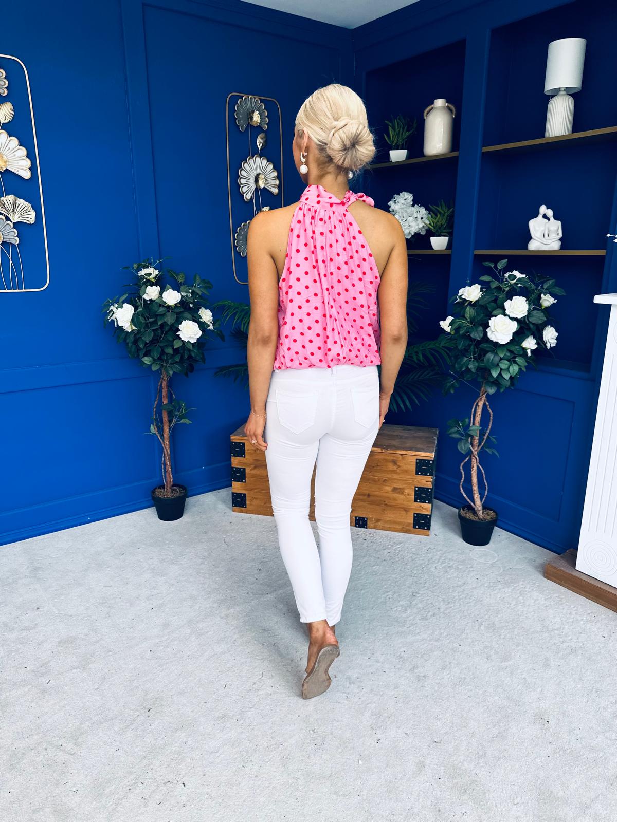 Irene Bow Tie Top Polka Pink