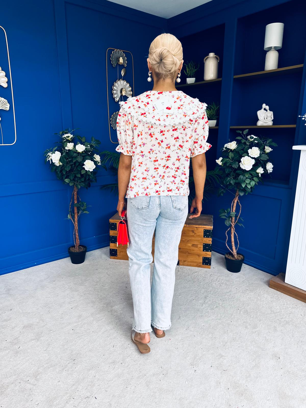 Gina Lace Trim Blouse Floral