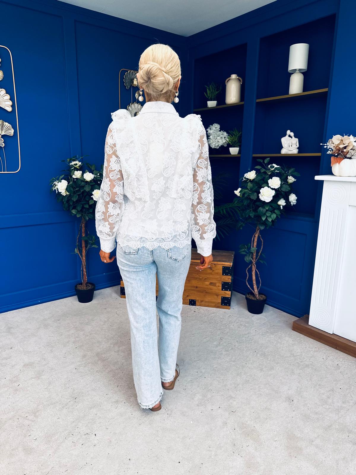 Emelia Embellished Lace Blouse White