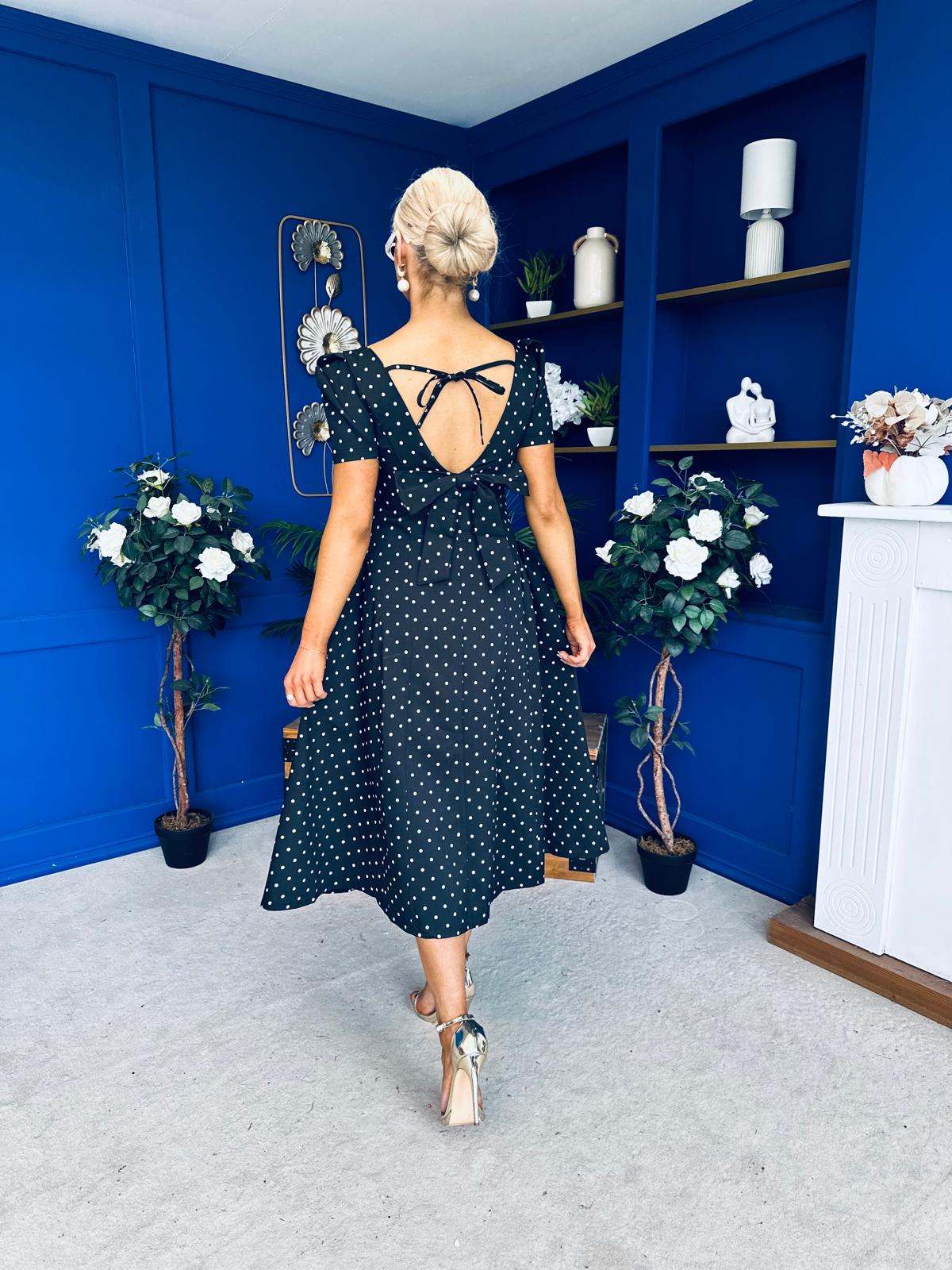 Fallon Detail Occasion Midi Dress Polka Black