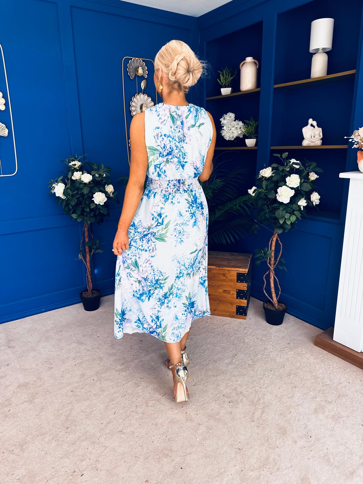 Layce Banded Midi Dress Floral Blue