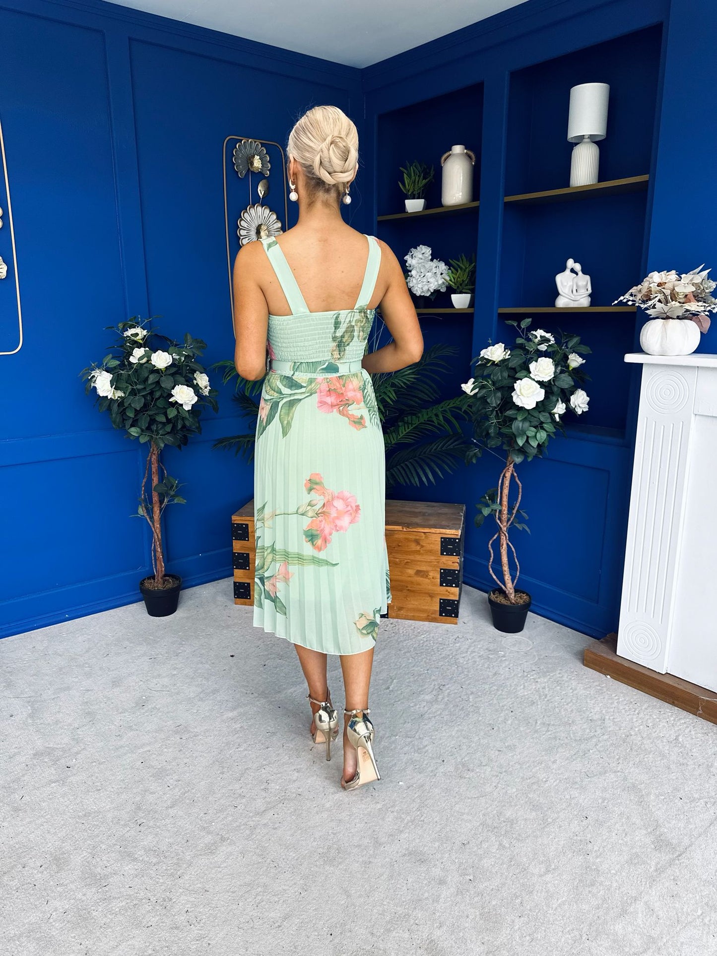 Sorcha Pleated Midi Dress Floral Pastel