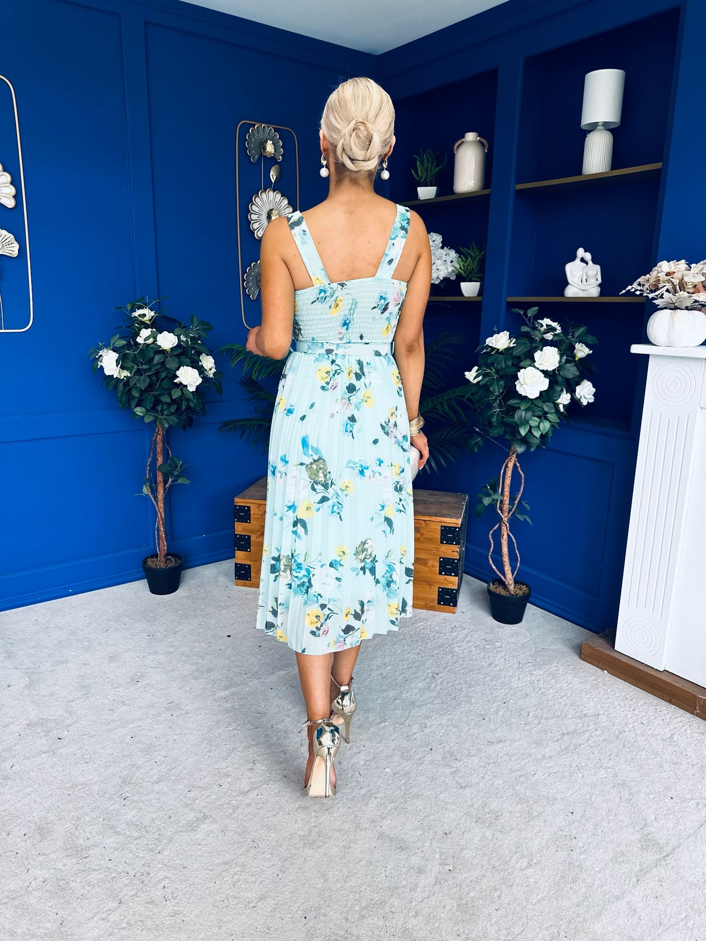 Sorcha Pleated Midi Dress Floral Mint