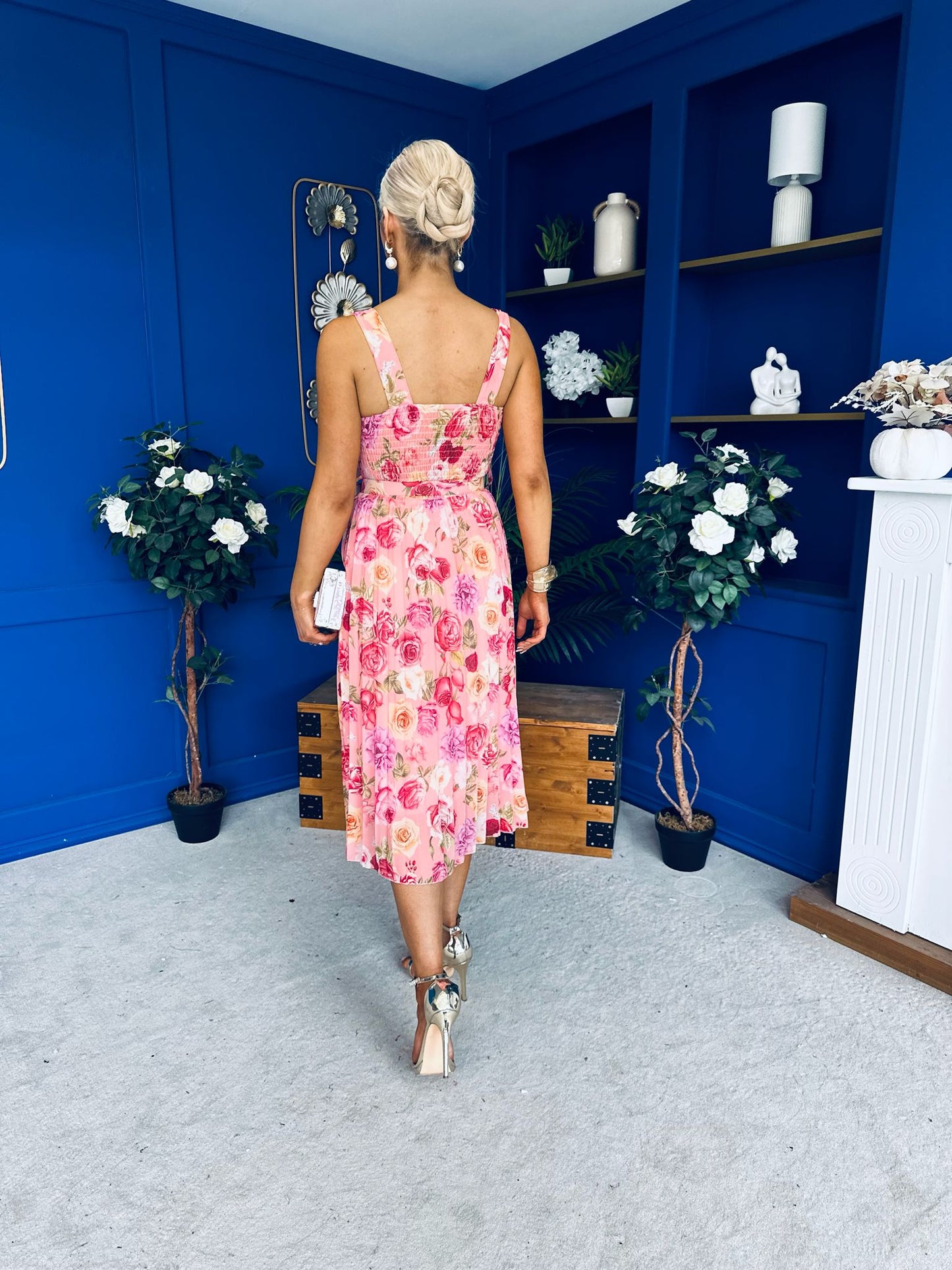 Sorcha Pleated Midi Dress Floral Pink