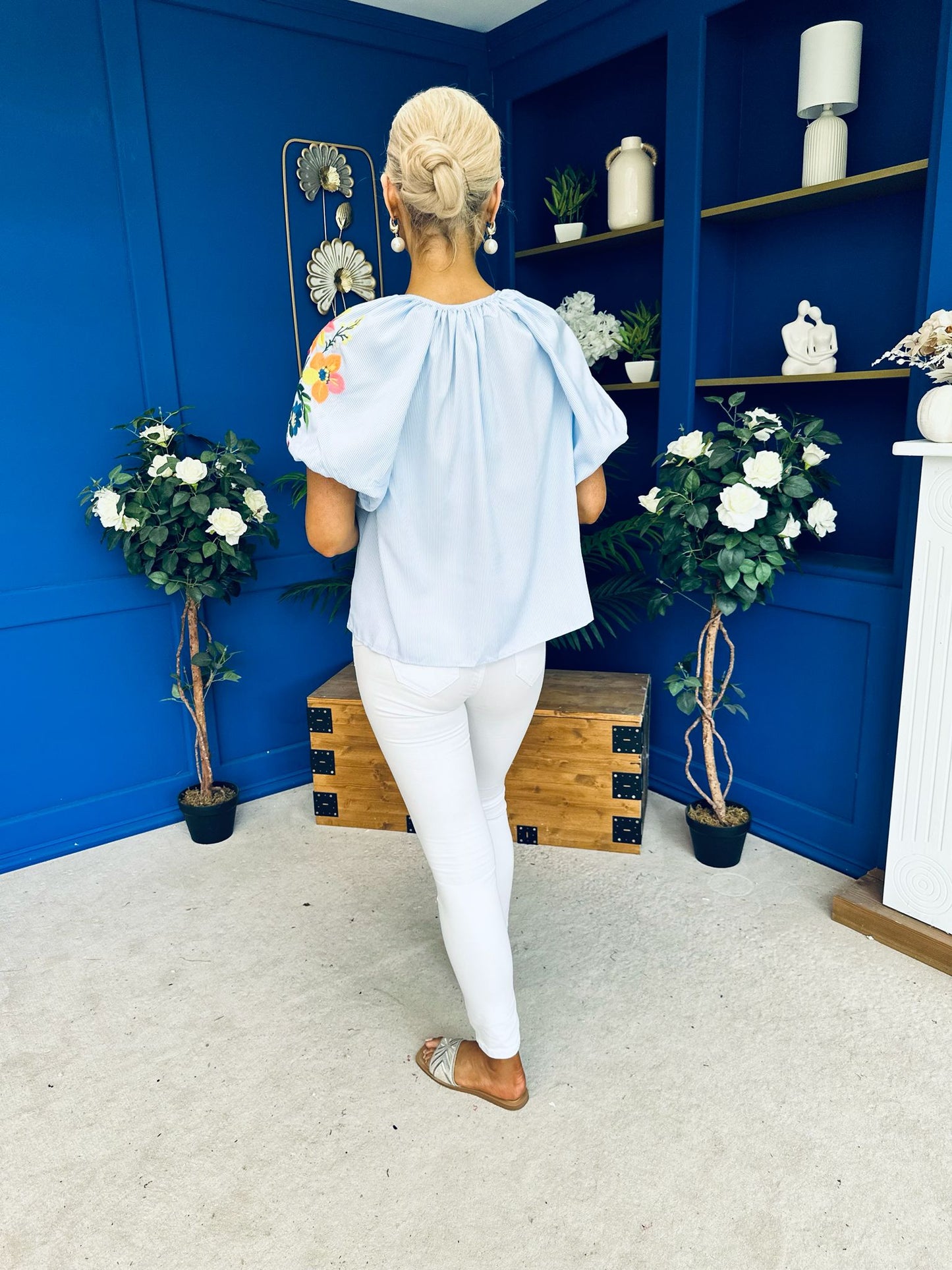 Paulette Embroidered Top Blue