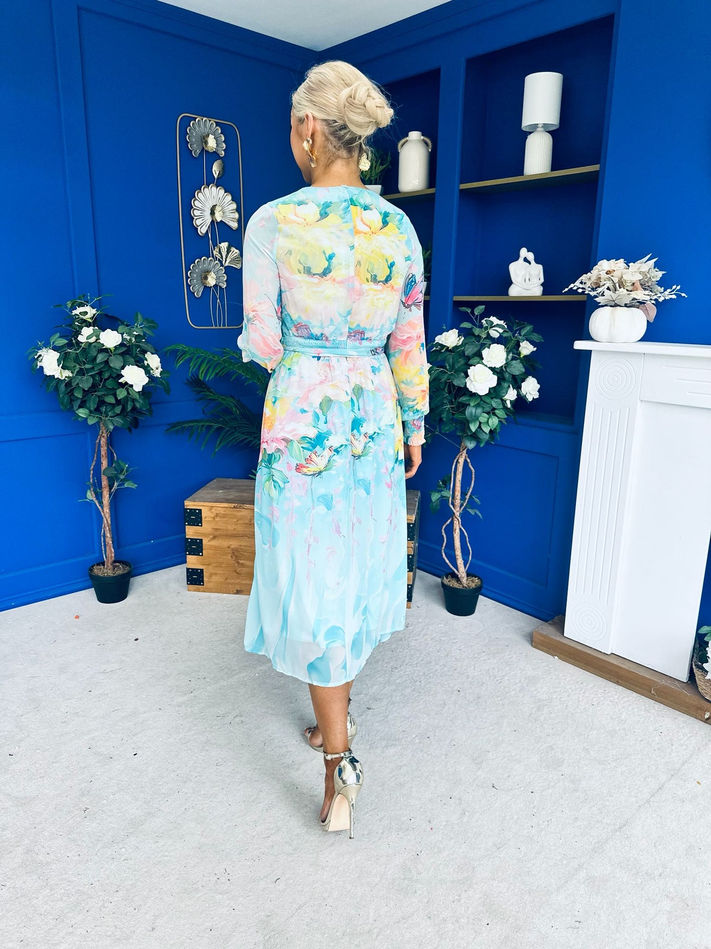 Kerry Chiffon Occasion Midi Dress Floral Pastel