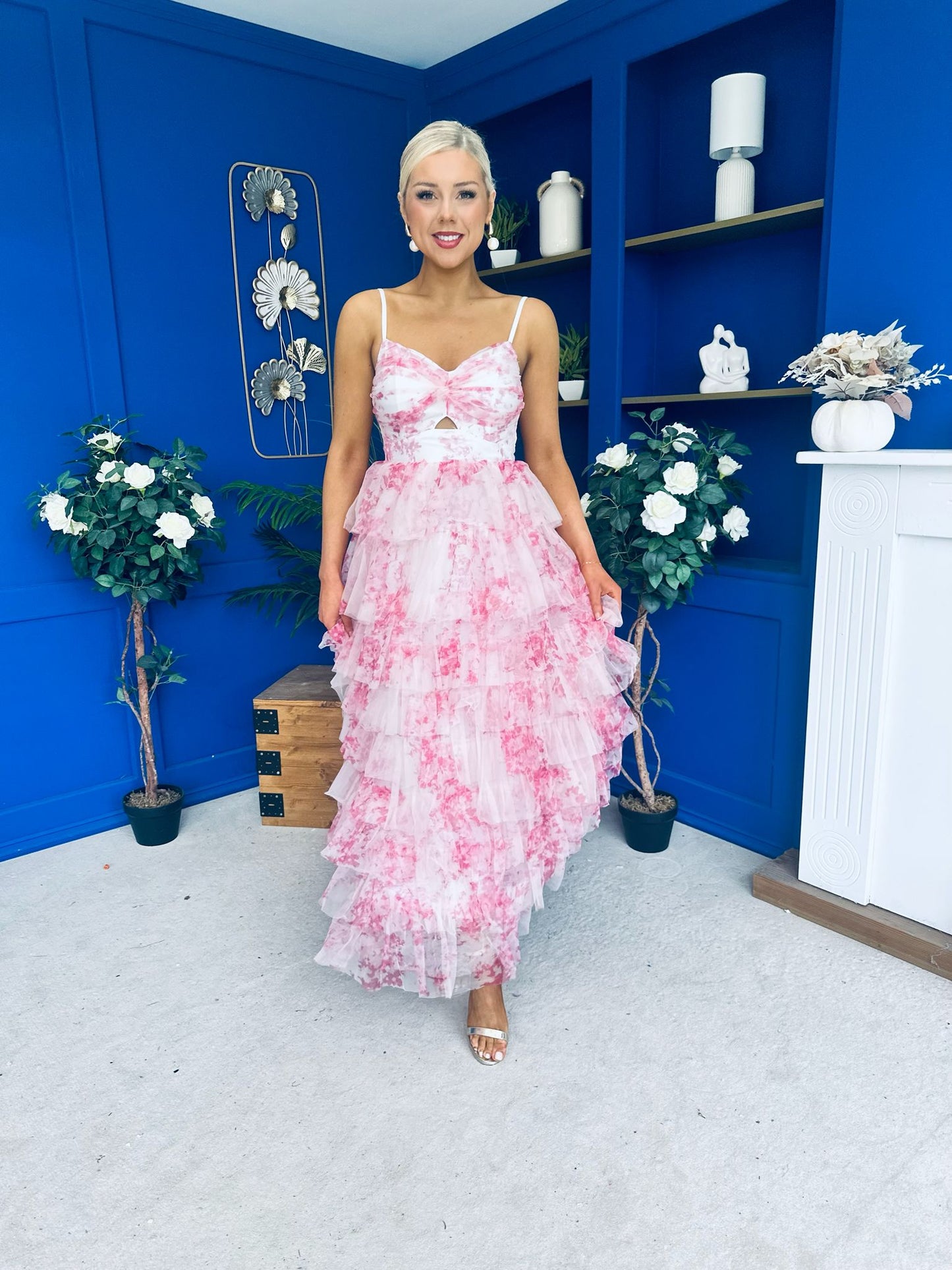 Rochelle Layered Occasion Dress Floral Pink