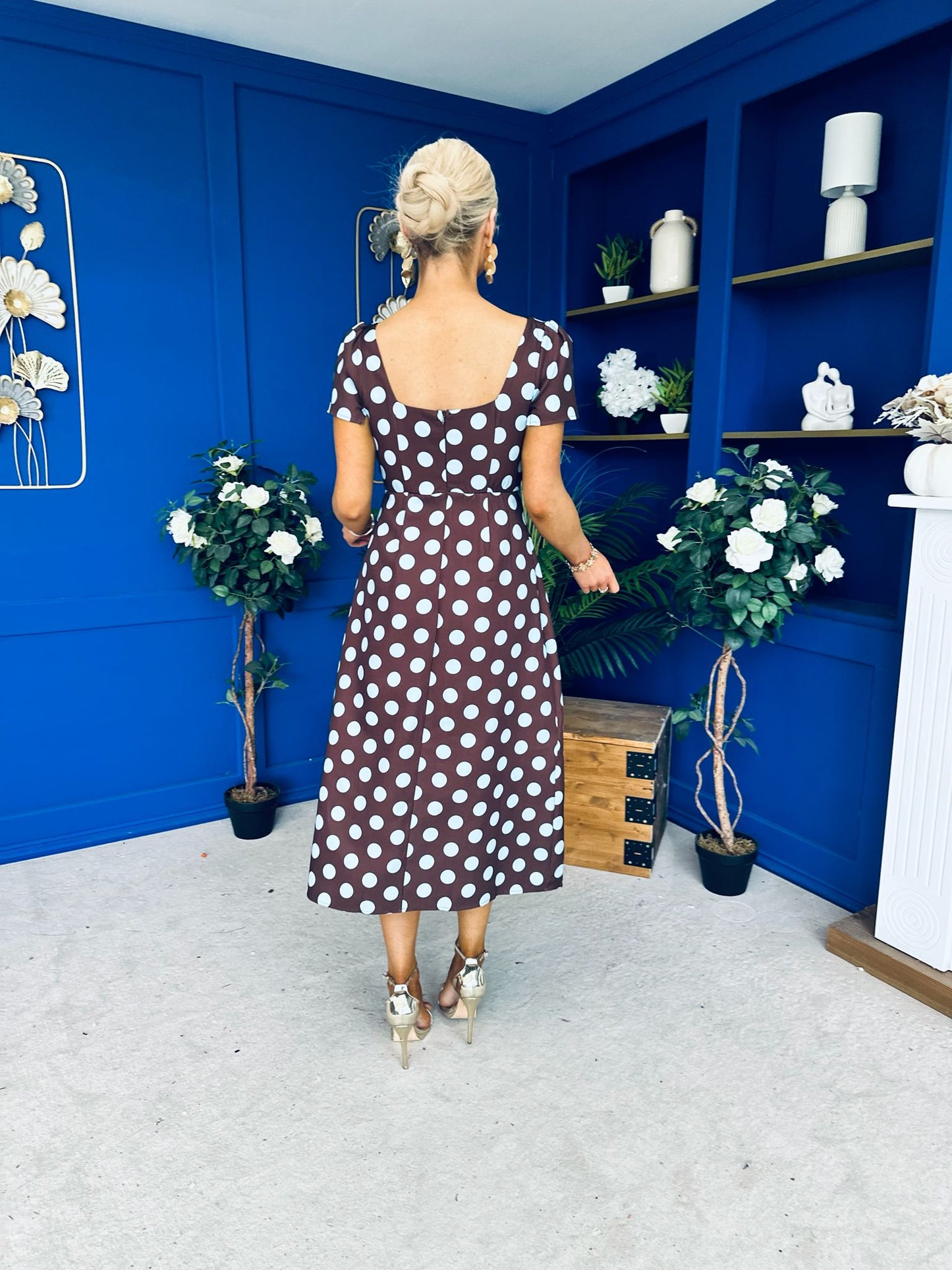 Alba Split Sleeve Midi Dress Blue Polka Coco