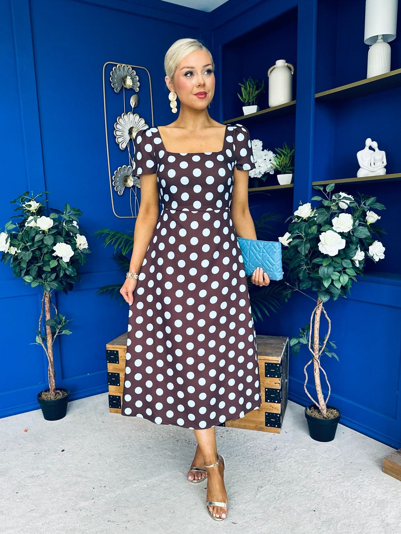 split sleeve midi dress Alba Split Sleeve Midi Dress Blue Polka Coco