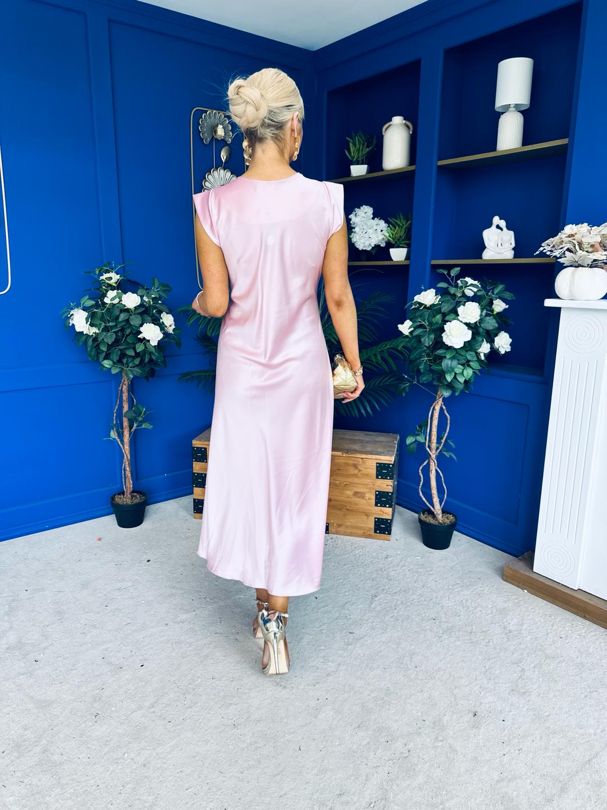 Penny Twist Detailed Midi Satin Dress Blush