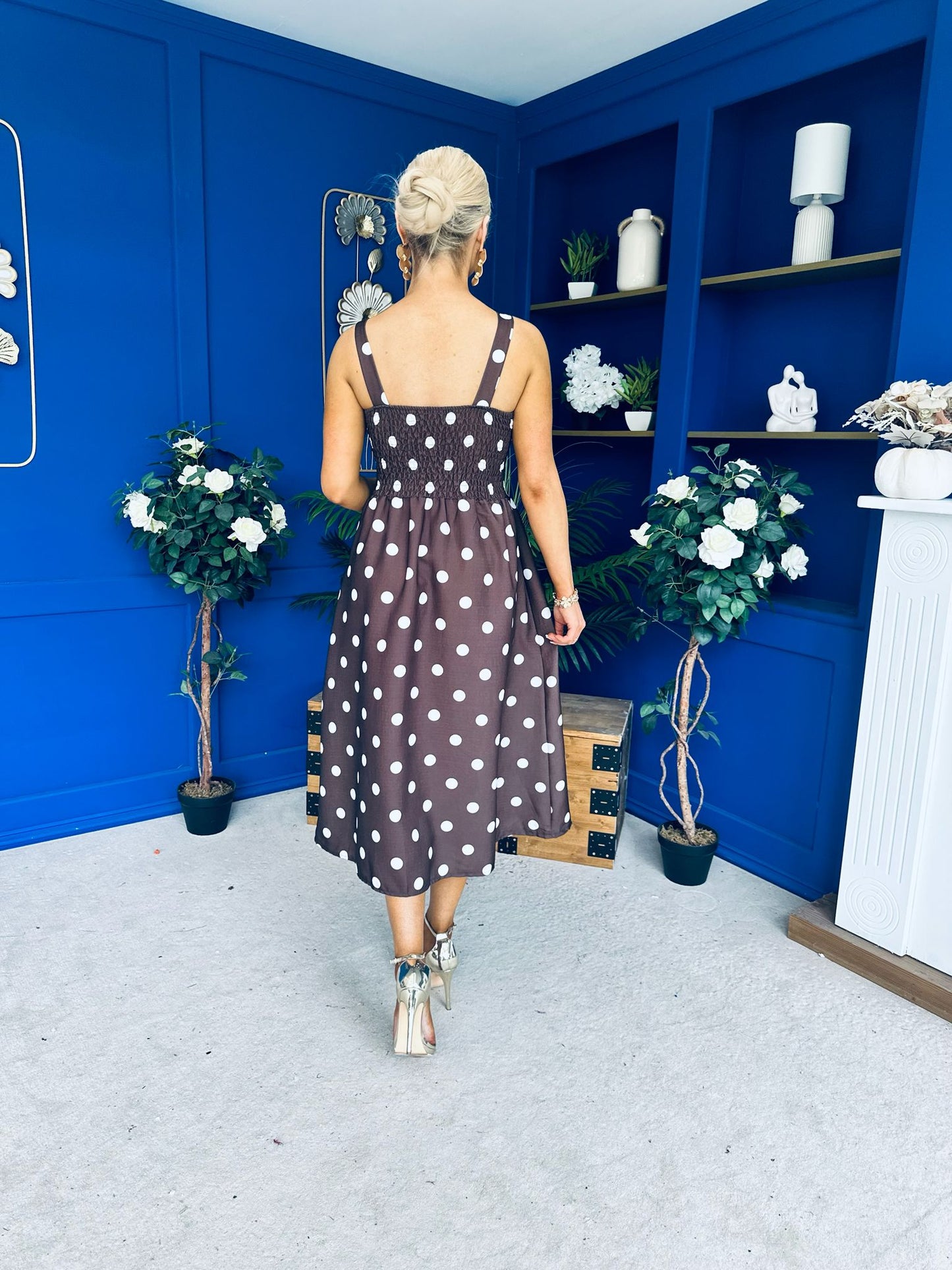 Casia Detailed Midi Dress Polka Coco