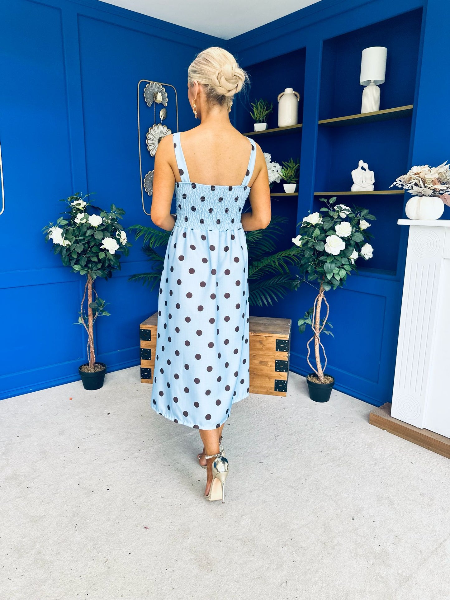 Casia Detailed Midi Dress Polka Blue