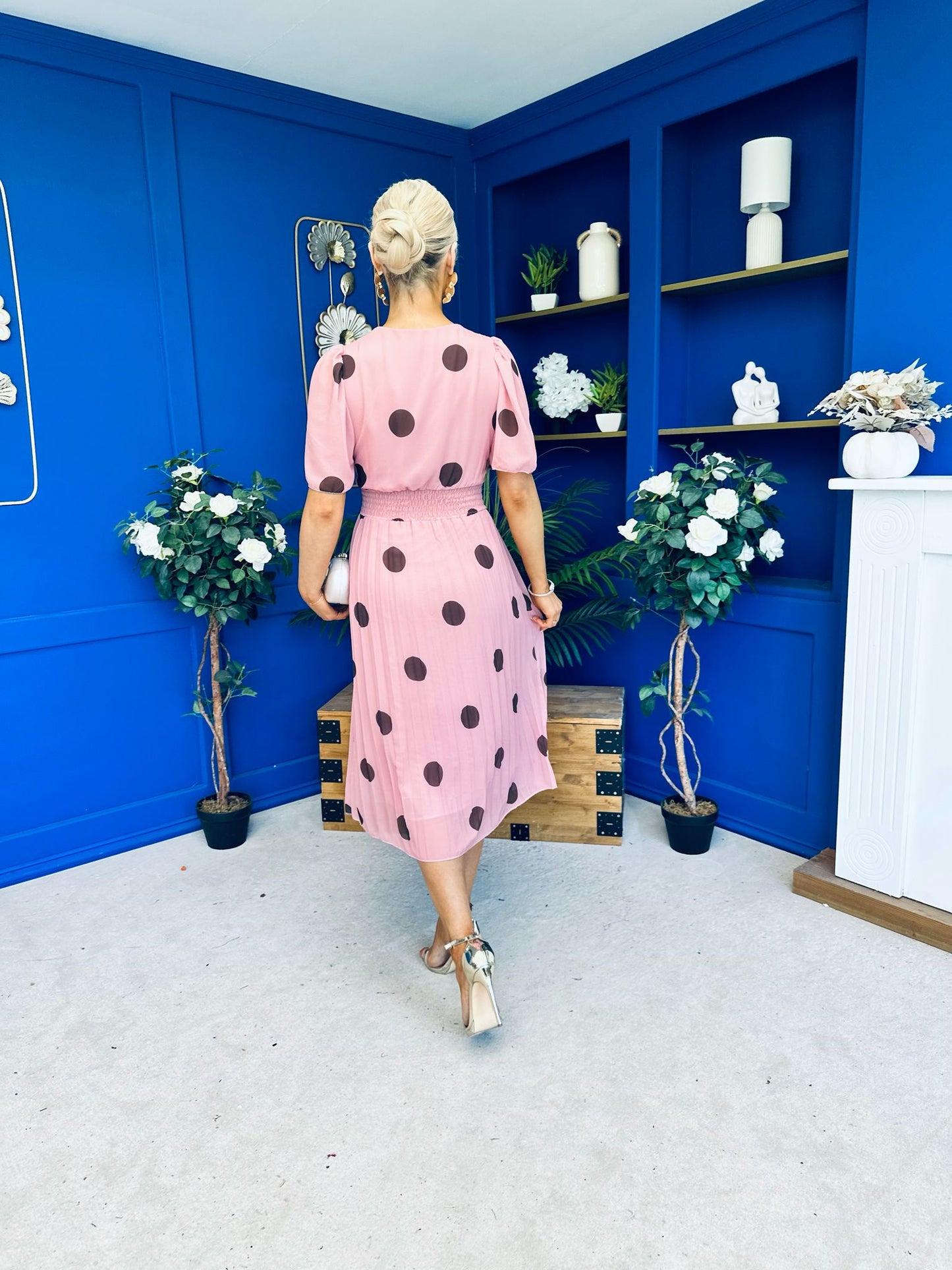 Daire Pleated Midi Dress Coco Polka Pink
