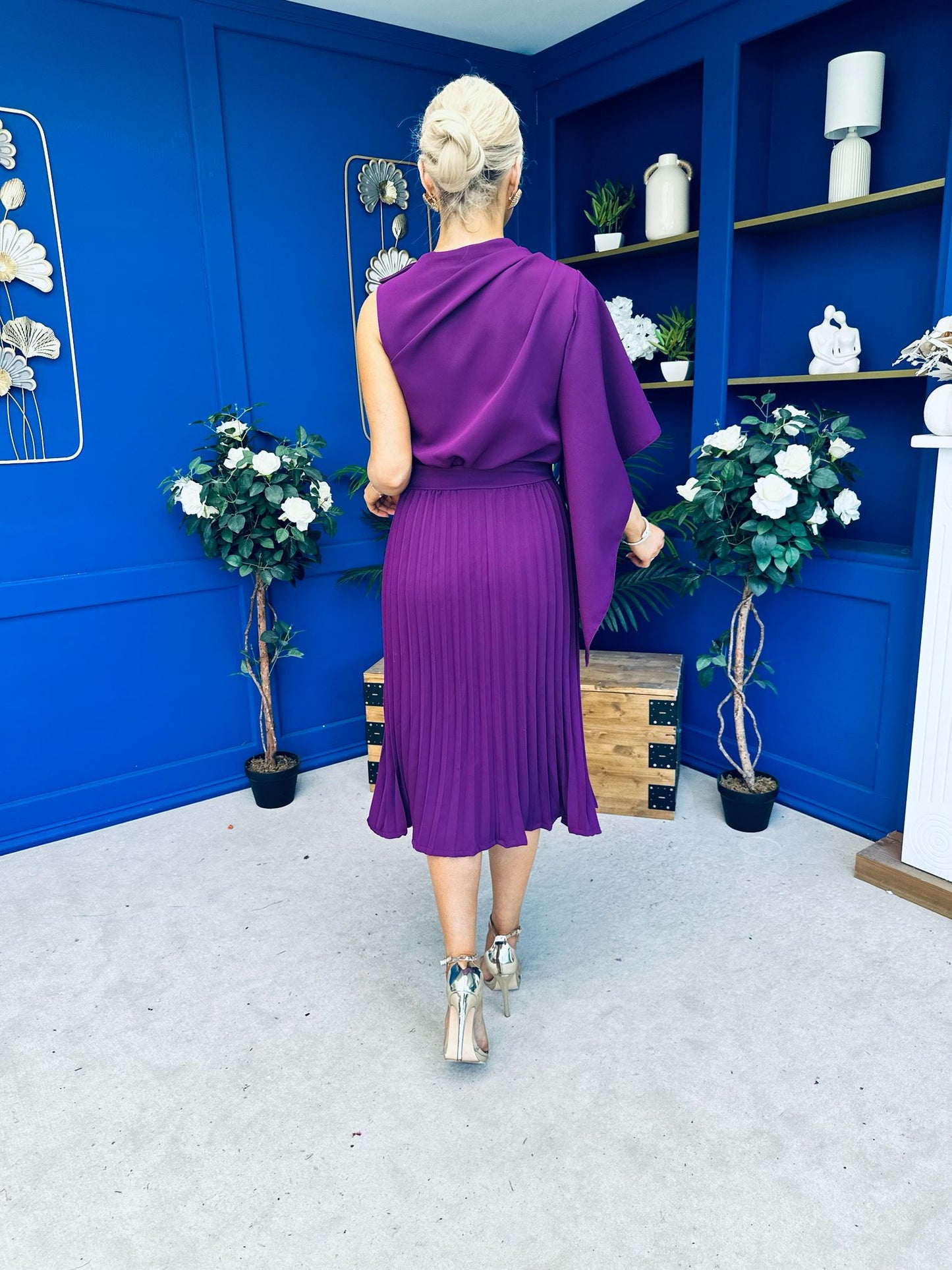 Arabella Pleated Occasion Midi Dress Berry